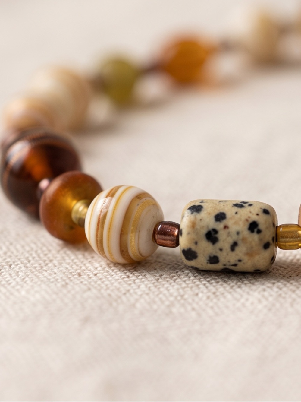 Handmade Earth Tone Beaded
Necklace with Dalmatian Jasper and Agate Unisex